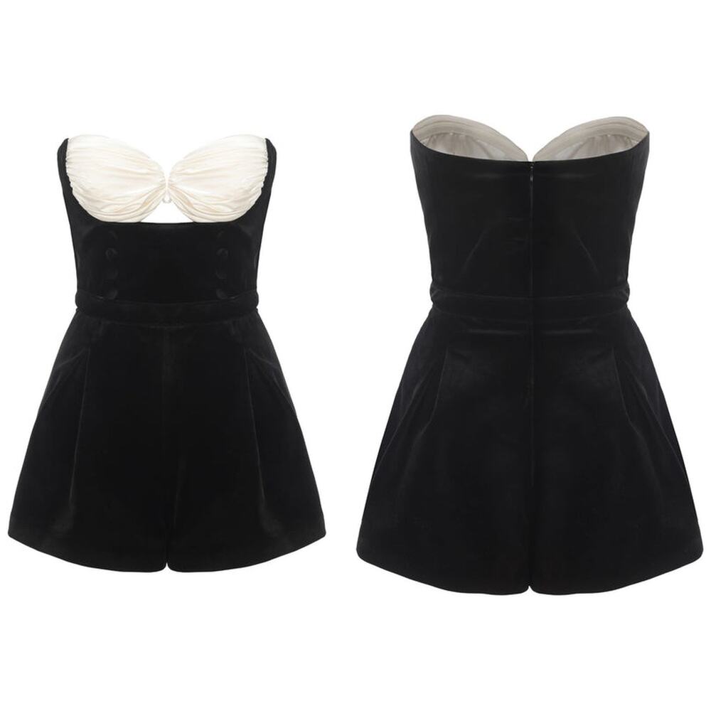 Nana Jacqueline Amanda Velvet Romper Strapless Evening Cocktail Party Hoco M